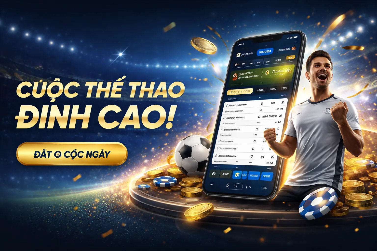 Hình ảnh sân vận động với ánh đèn rực rỡ và người hâm mộ đang cổ vũ